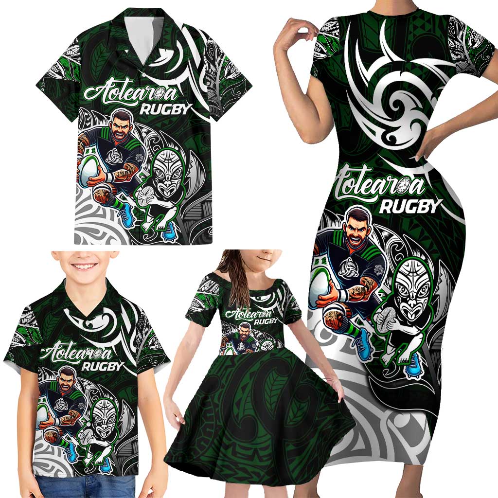 Personalized NZ Aotearoa Rugby Family Matching Short Sleeve Bodycon Dress and Hawaiian Shirt New Zealand Silver Fern DT02 - Polynesian Pride