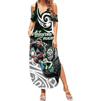 Personalized NZ Aotearoa Rugby Family Matching Summer Maxi Dress and Hawaiian Shirt New Zealand Silver Fern DT02 Mom's Dress Green - Polynesian Pride