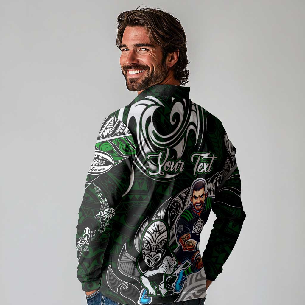 Personalized NZ Aotearoa Rugby Long Sleeve Polo Shirt New Zealand Silver Fern