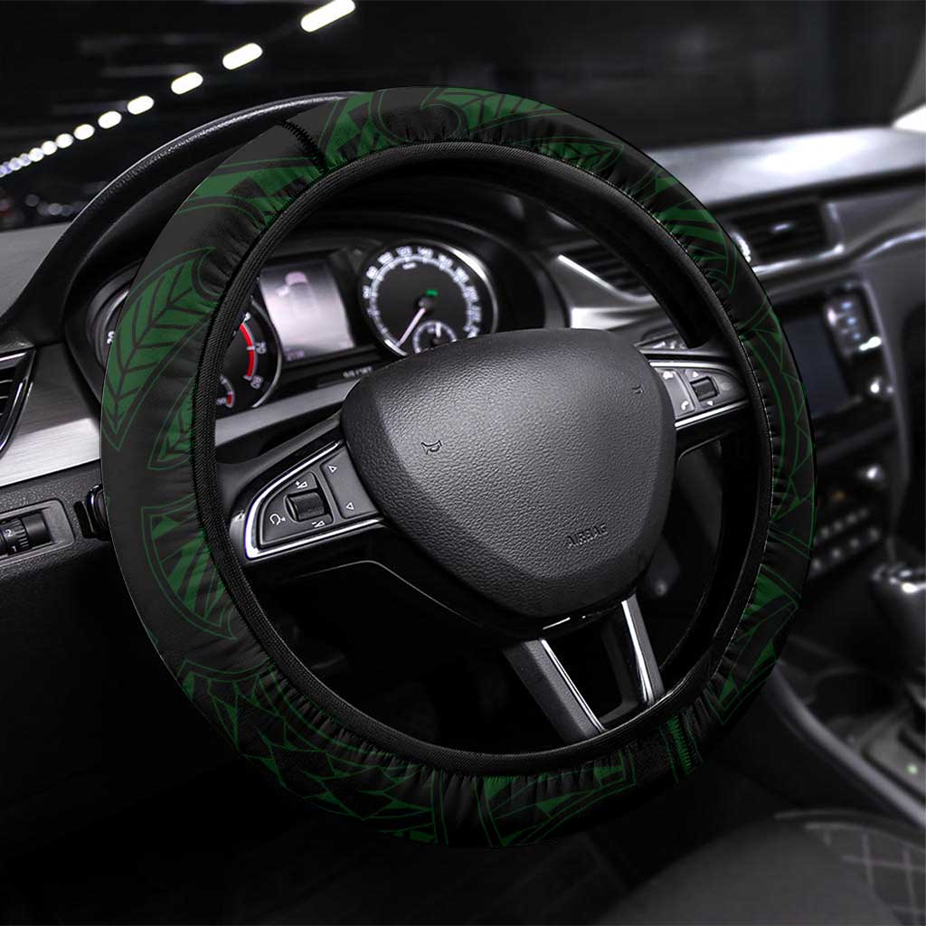 NZ Aotearoa Rugby Steering Wheel Cover New Zealand Silver Fern DT02 Universal Fit Green - Polynesian Pride