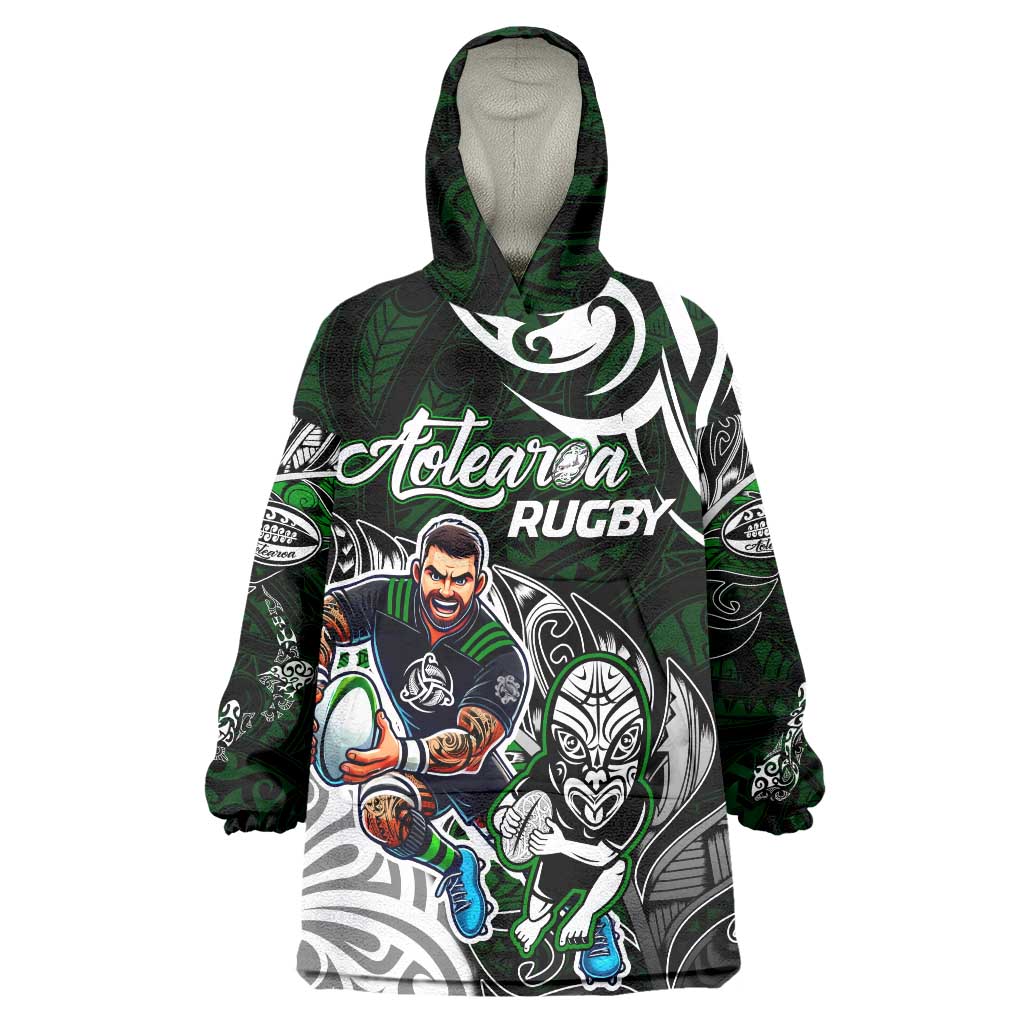 Personalized NZ Aotearoa Rugby Wearable Blanket Hoodie New Zealand Silver Fern DT02 One Size Green - Polynesian Pride
