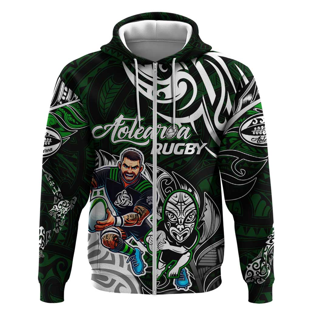 Personalized NZ Aotearoa Rugby Zip Hoodie New Zealand Silver Fern DT02 Zip Hoodie Green - Polynesian Pride