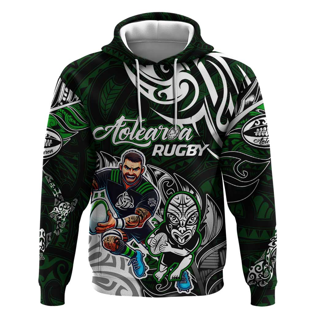 Personalized NZ Aotearoa Rugby Zip Hoodie New Zealand Silver Fern DT02 Pullover Hoodie Green - Polynesian Pride