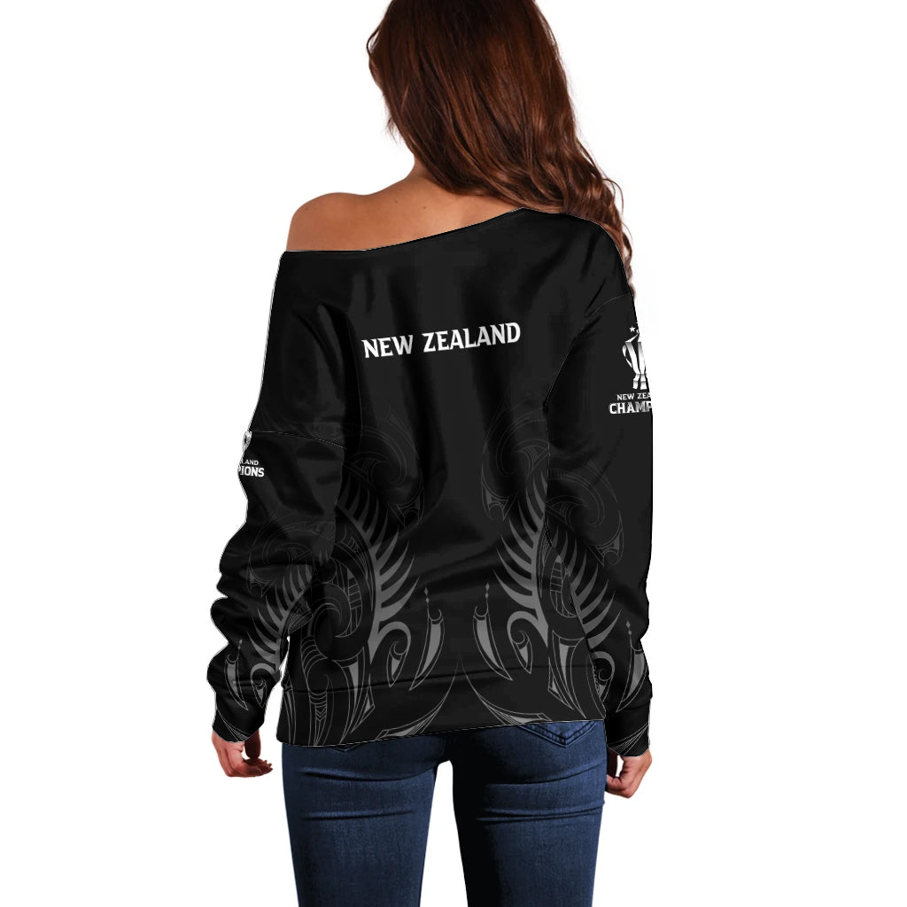 New Zealand Off Shoulder Sweater Rugby 2023 Champions Black DT02 - Polynesian Pride