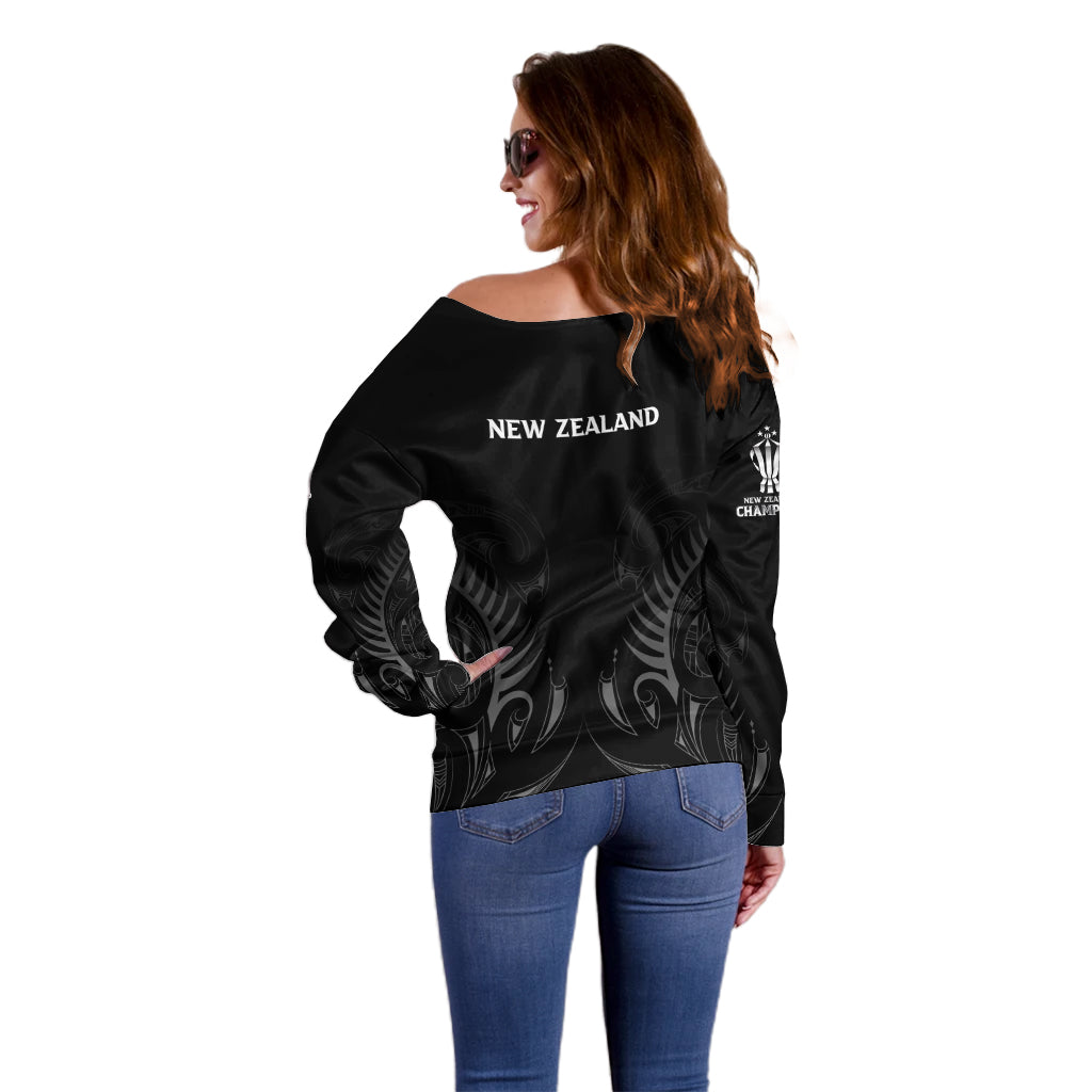 New Zealand Off Shoulder Sweater Rugby 2023 Champions Black DT02 - Polynesian Pride