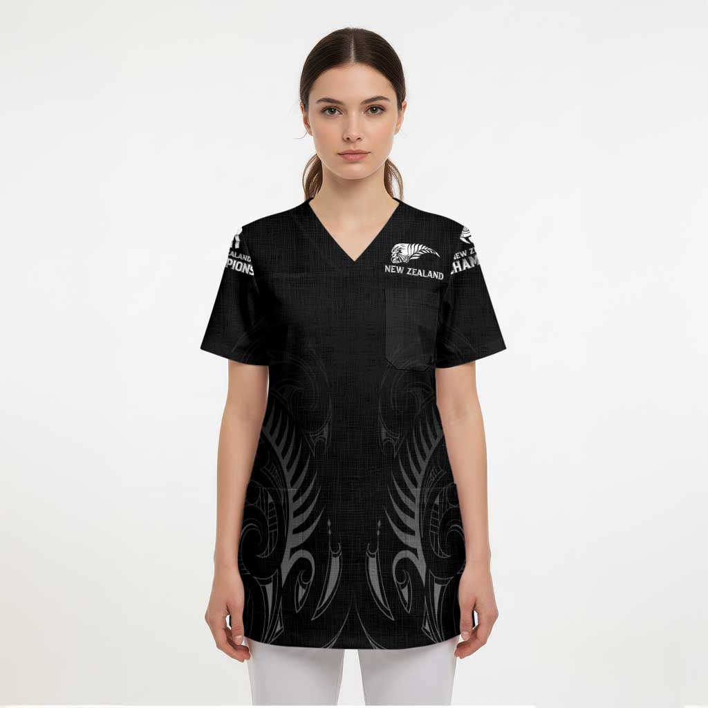New Zealand Scrub Top Rugby 2023 Champions Black - Polynesian Pride