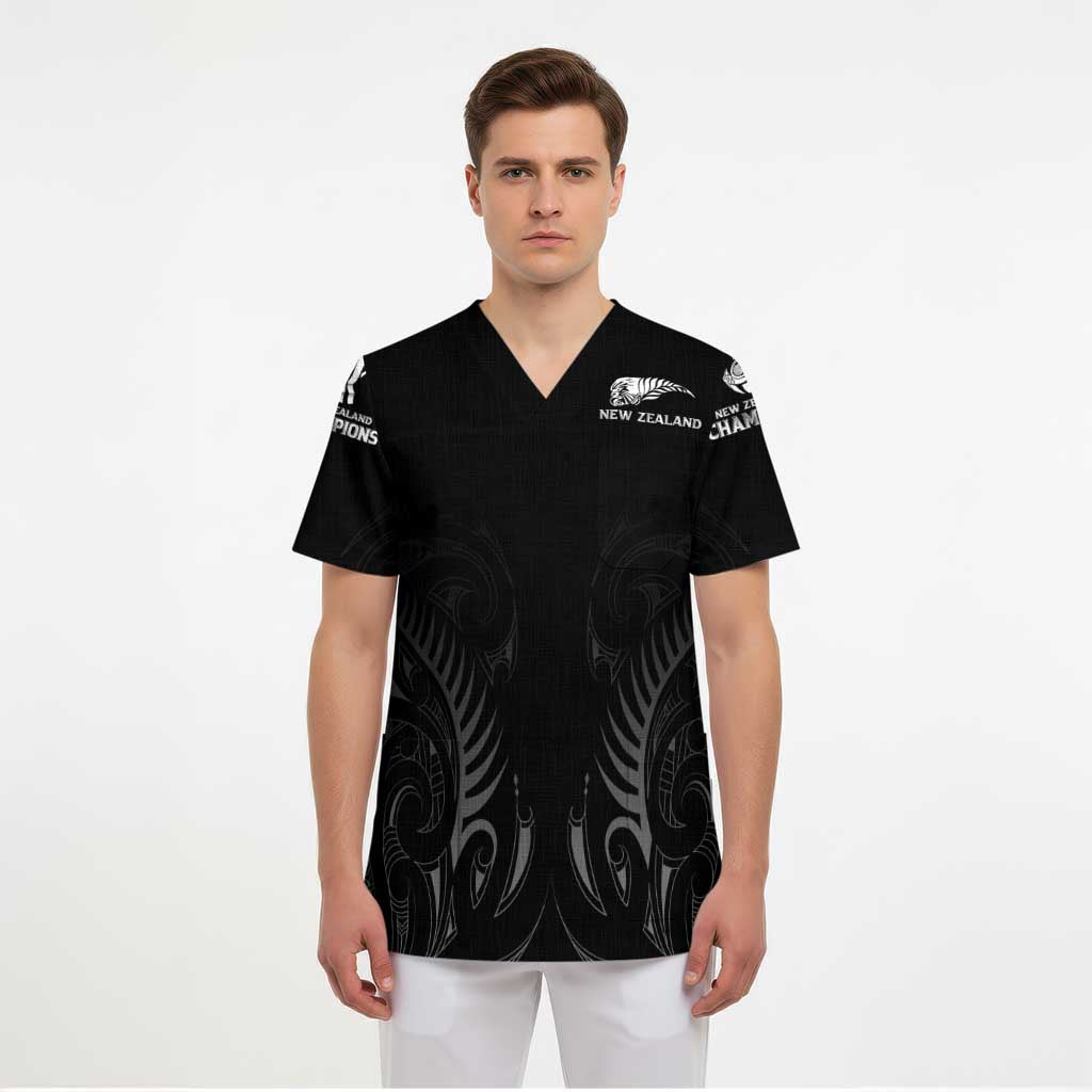 New Zealand Scrub Top Rugby 2023 Champions Black - Polynesian Pride