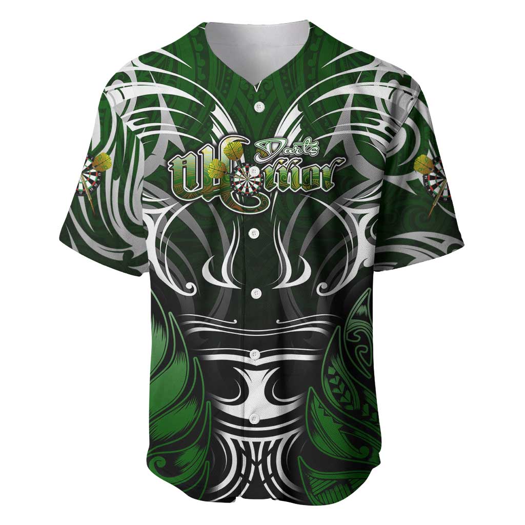 Personalised Warriors Maori Darts Baseball Jersey New Zealand Darts Silver Fern DT02 Green - Polynesian Pride