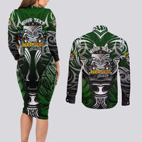 Personalised Warriors Maori Darts Couples Matching Long Sleeve Bodycon Dress and Long Sleeve Button Shirt New Zealand Darts Silver Fern DT02 - Polynesian Pride