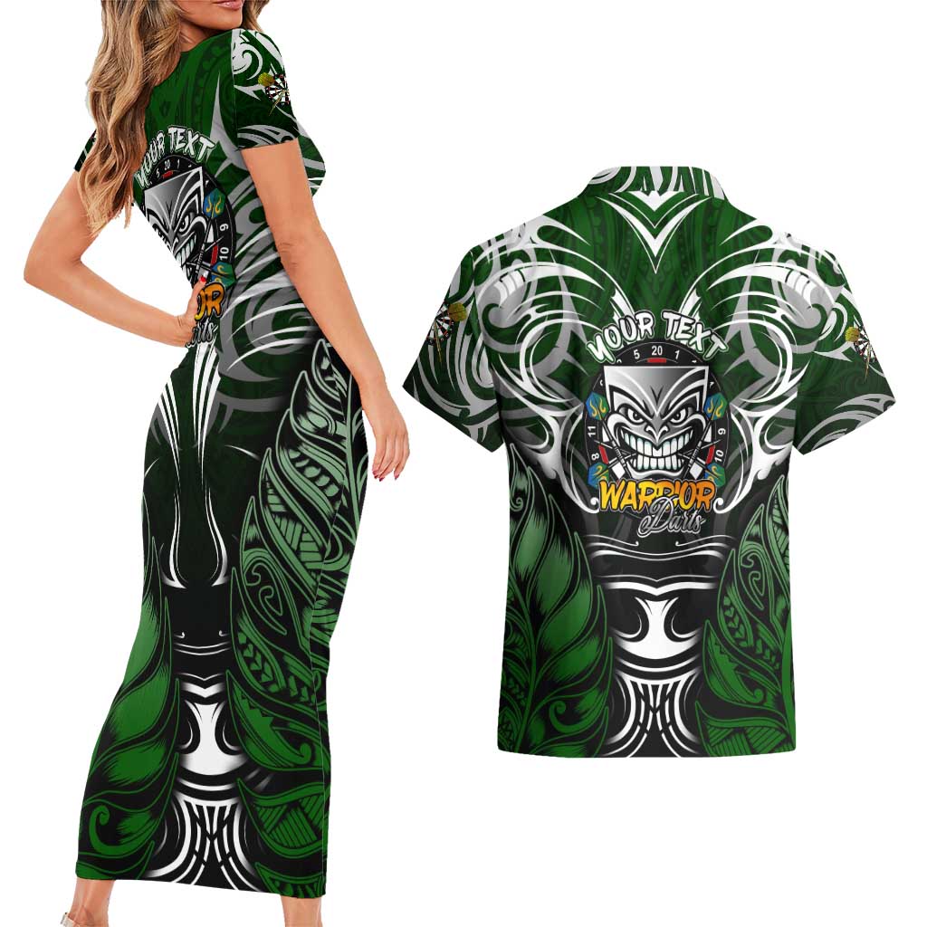 Personalised Warriors Maori Darts Couples Matching Short Sleeve Bodycon Dress and Hawaiian Shirt New Zealand Darts Silver Fern DT02 - Polynesian Pride