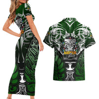 Personalised Warriors Maori Darts Couples Matching Short Sleeve Bodycon Dress and Hawaiian Shirt New Zealand Darts Silver Fern DT02 - Polynesian Pride