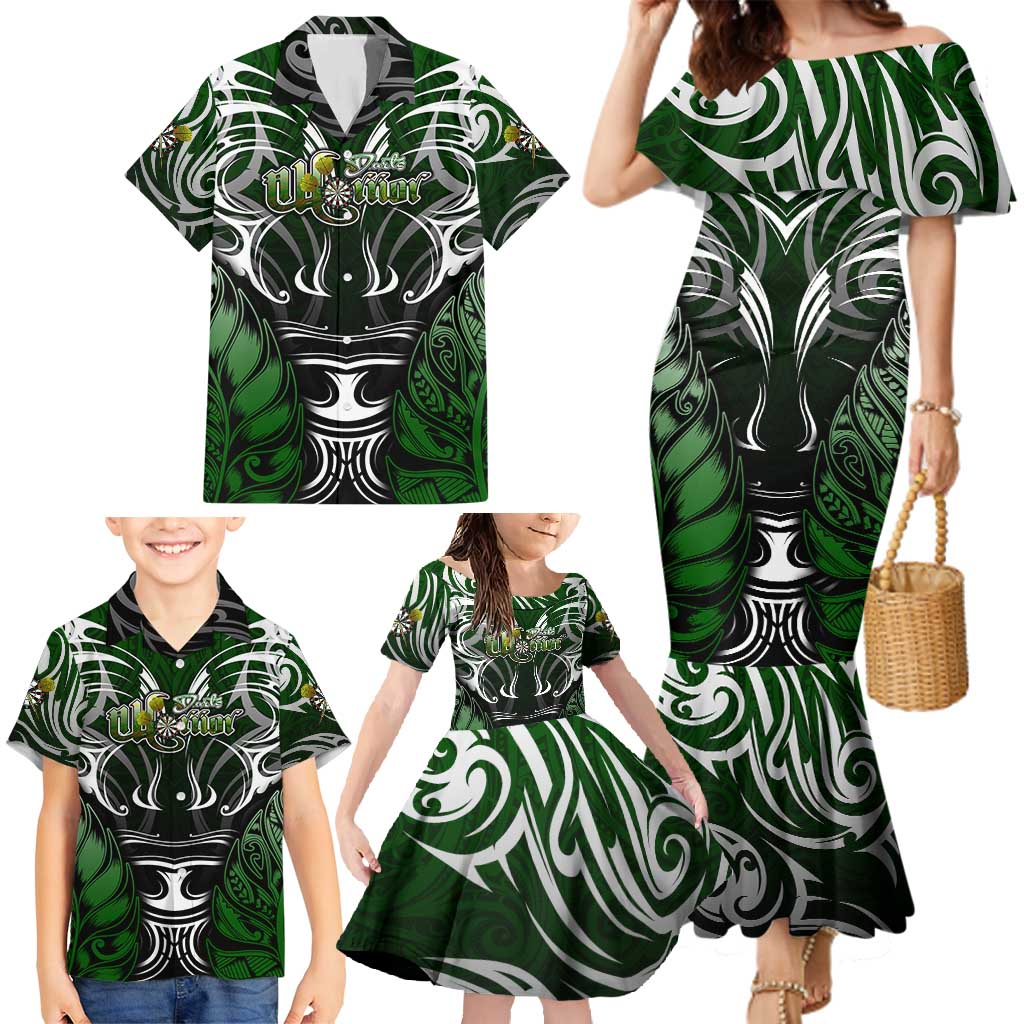 Personalised Warriors Maori Darts Family Matching Mermaid Dress and Hawaiian Shirt New Zealand Darts Silver Fern DT02 - Polynesian Pride