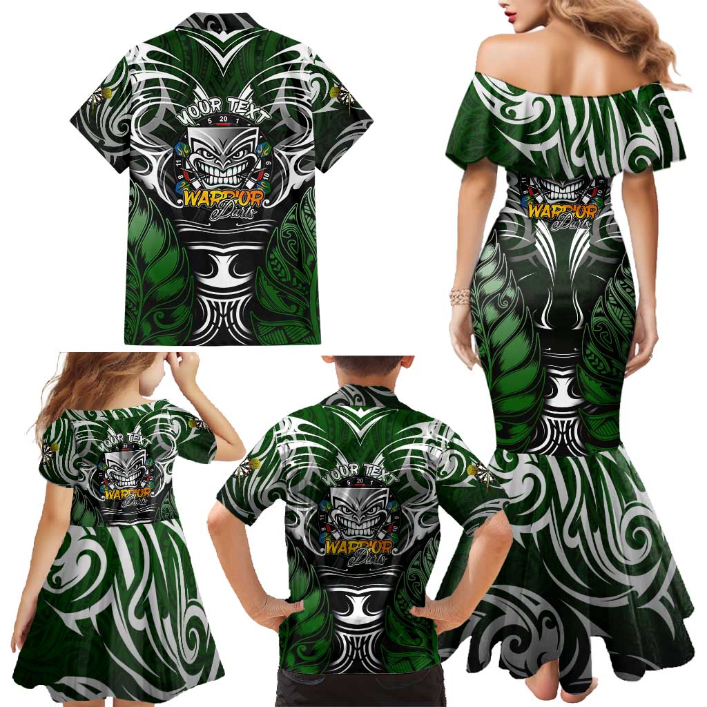 Personalised Warriors Maori Darts Family Matching Mermaid Dress and Hawaiian Shirt New Zealand Darts Silver Fern DT02 - Polynesian Pride