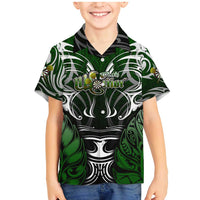 Personalised Warriors Maori Darts Family Matching Mermaid Dress and Hawaiian Shirt New Zealand Darts Silver Fern DT02 Son's Shirt Green - Polynesian Pride