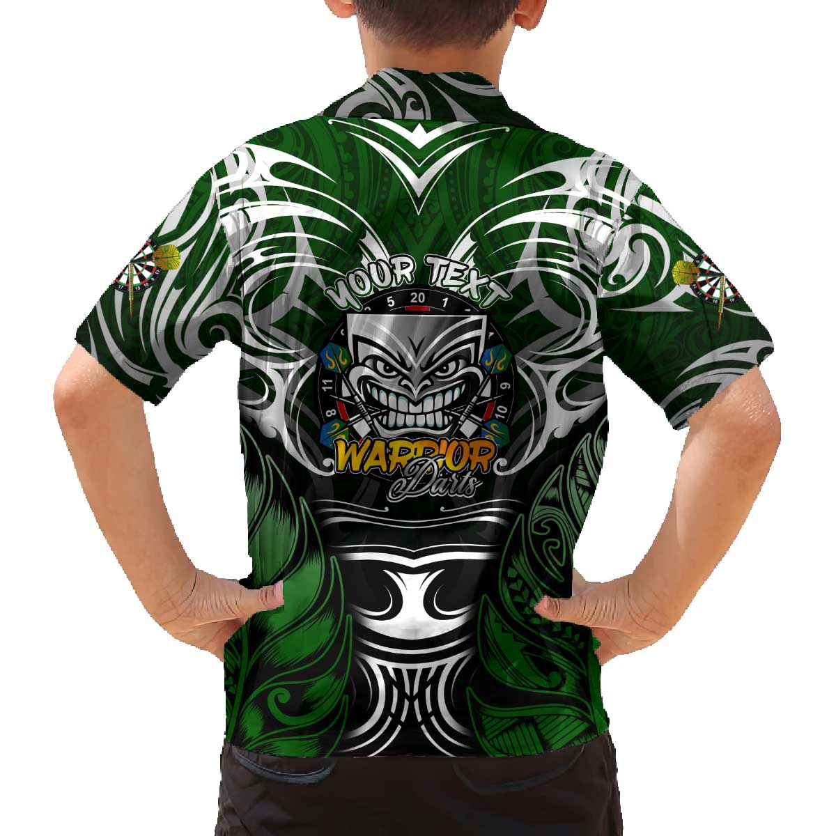 Personalised Warriors Maori Darts Family Matching Off The Shoulder Long Sleeve Dress and Hawaiian Shirt New Zealand Darts Silver Fern DT02 - Polynesian Pride