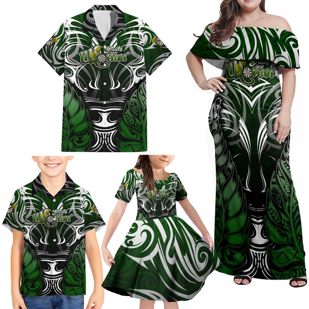 Personalised Warriors Maori Darts Family Matching Off Shoulder Maxi Dress and Hawaiian Shirt New Zealand Darts Silver Fern DT02 - Polynesian Pride