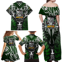 Personalised Warriors Maori Darts Family Matching Off Shoulder Maxi Dress and Hawaiian Shirt New Zealand Darts Silver Fern DT02 - Polynesian Pride