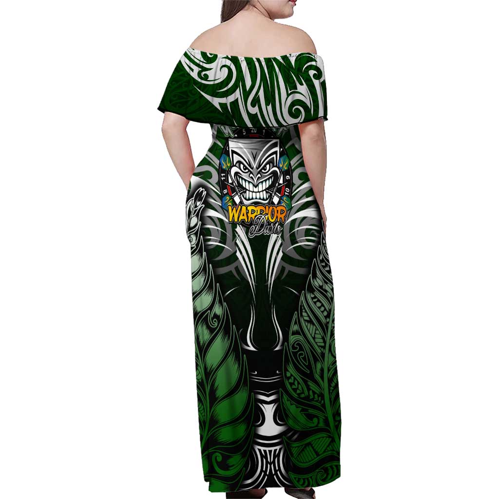 Personalised Warriors Maori Darts Family Matching Off Shoulder Maxi Dress and Hawaiian Shirt New Zealand Darts Silver Fern DT02 - Polynesian Pride