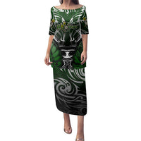 Personalised Warriors Maori Darts Family Matching Puletasi and Hawaiian Shirt New Zealand Darts Silver Fern DT02 Mom's Dress Green - Polynesian Pride