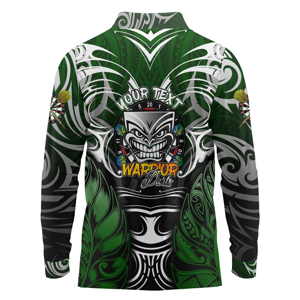 Personalised Warriors Maori Darts Long Sleeve Polo Shirt New Zealand Darts Silver Fern