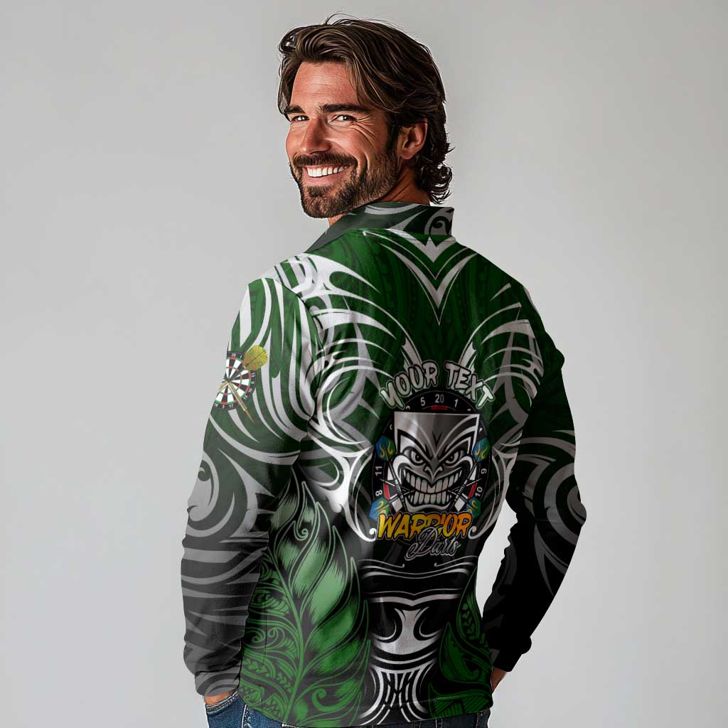 Personalised Warriors Maori Darts Long Sleeve Polo Shirt New Zealand Darts Silver Fern