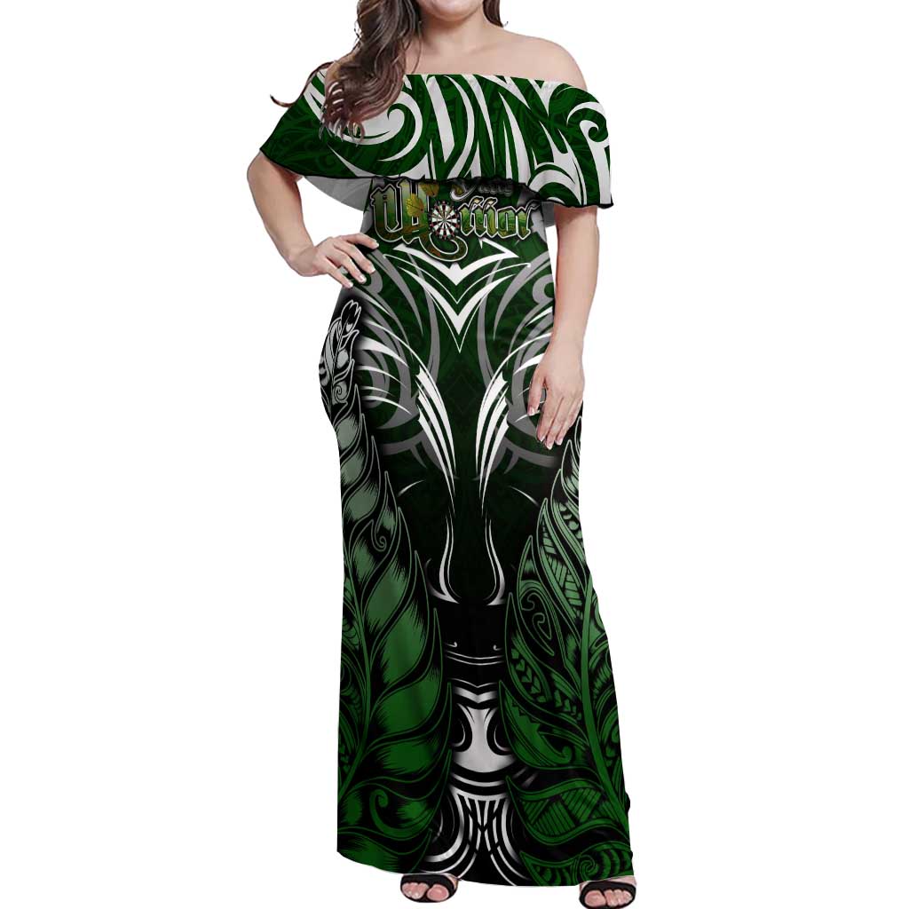 Personalised Warriors Maori Darts Off Shoulder Maxi Dress New Zealand Darts Silver Fern