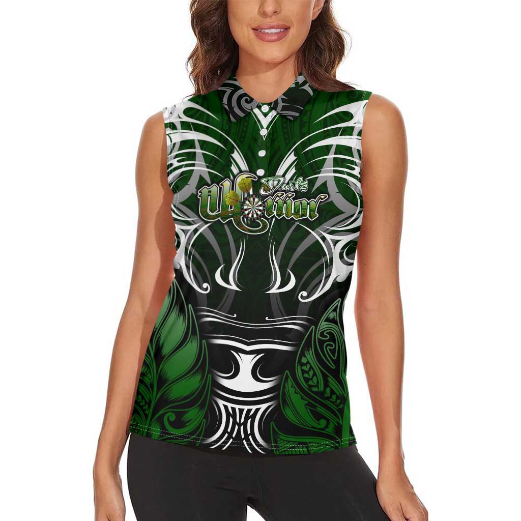 Personalised Warriors Maori Darts Women Sleeveless Polo Shirt New Zealand Darts Silver Fern