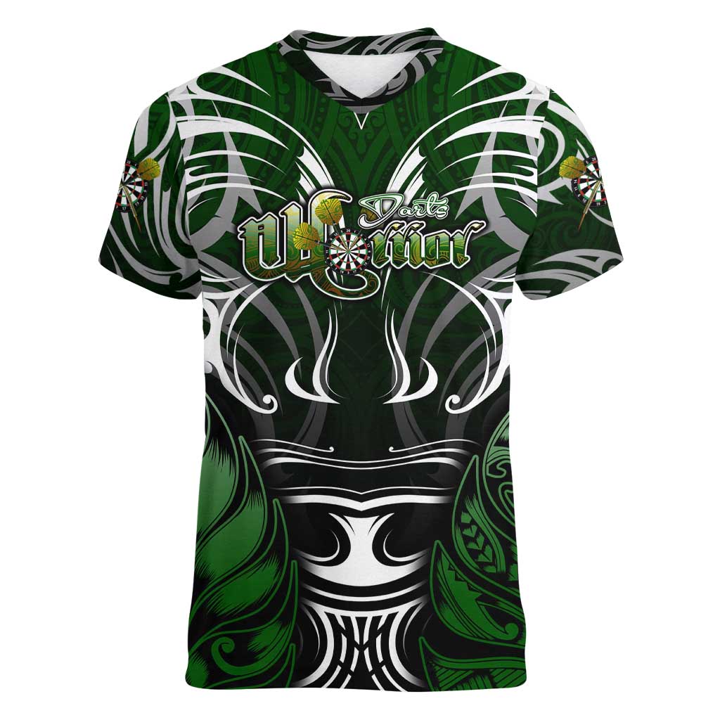 Personalised Warriors Maori Darts Women V-Neck T-Shirt New Zealand Darts Silver Fern