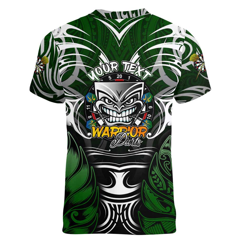 Personalised Warriors Maori Darts Women V-Neck T-Shirt New Zealand Darts Silver Fern