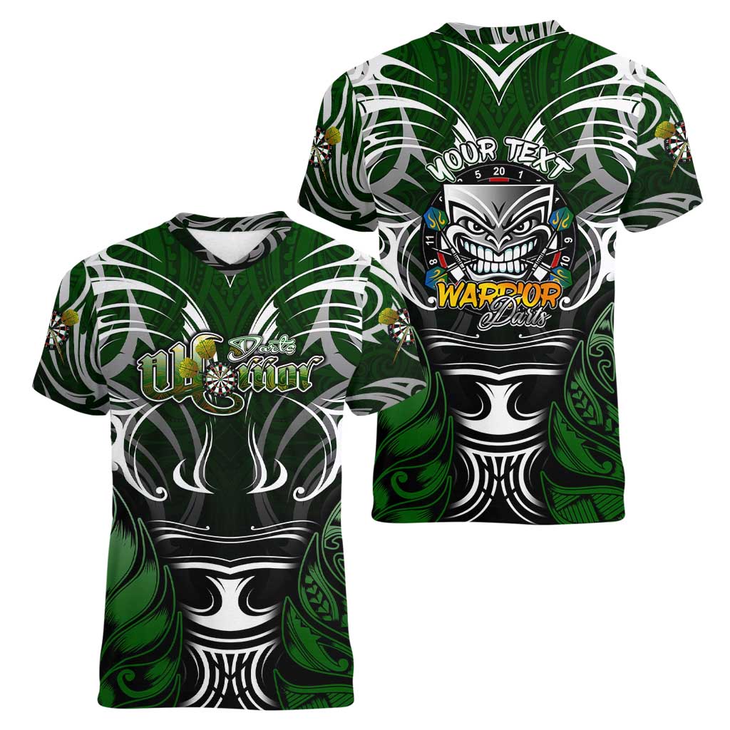Personalised Warriors Maori Darts Women V-Neck T-Shirt New Zealand Darts Silver Fern