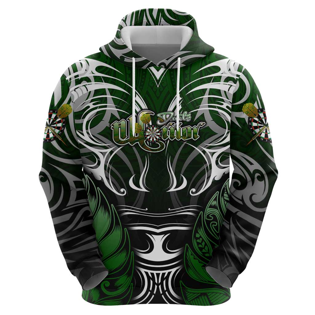 Personalised Warriors Maori Darts Zip Hoodie New Zealand Darts Silver Fern DT02 - Polynesian Pride