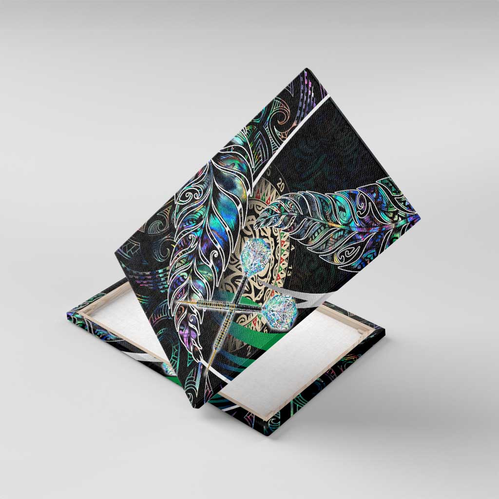 New Zealand Darts Canvas Wall Art NZ Paua Shell Maori Fern DT02 With Frame Black - Polynesian Pride