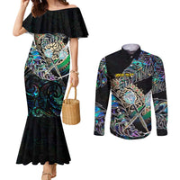 Personalised New Zealand Darts Couples Matching Mermaid Dress and Long Sleeve Button Shirt NZ Paua Shell Maori Fern