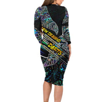 Personalised New Zealand Darts Family Matching Long Sleeve Bodycon Dress and Hawaiian Shirt NZ Paua Shell Maori Fern DT02 - Polynesian Pride