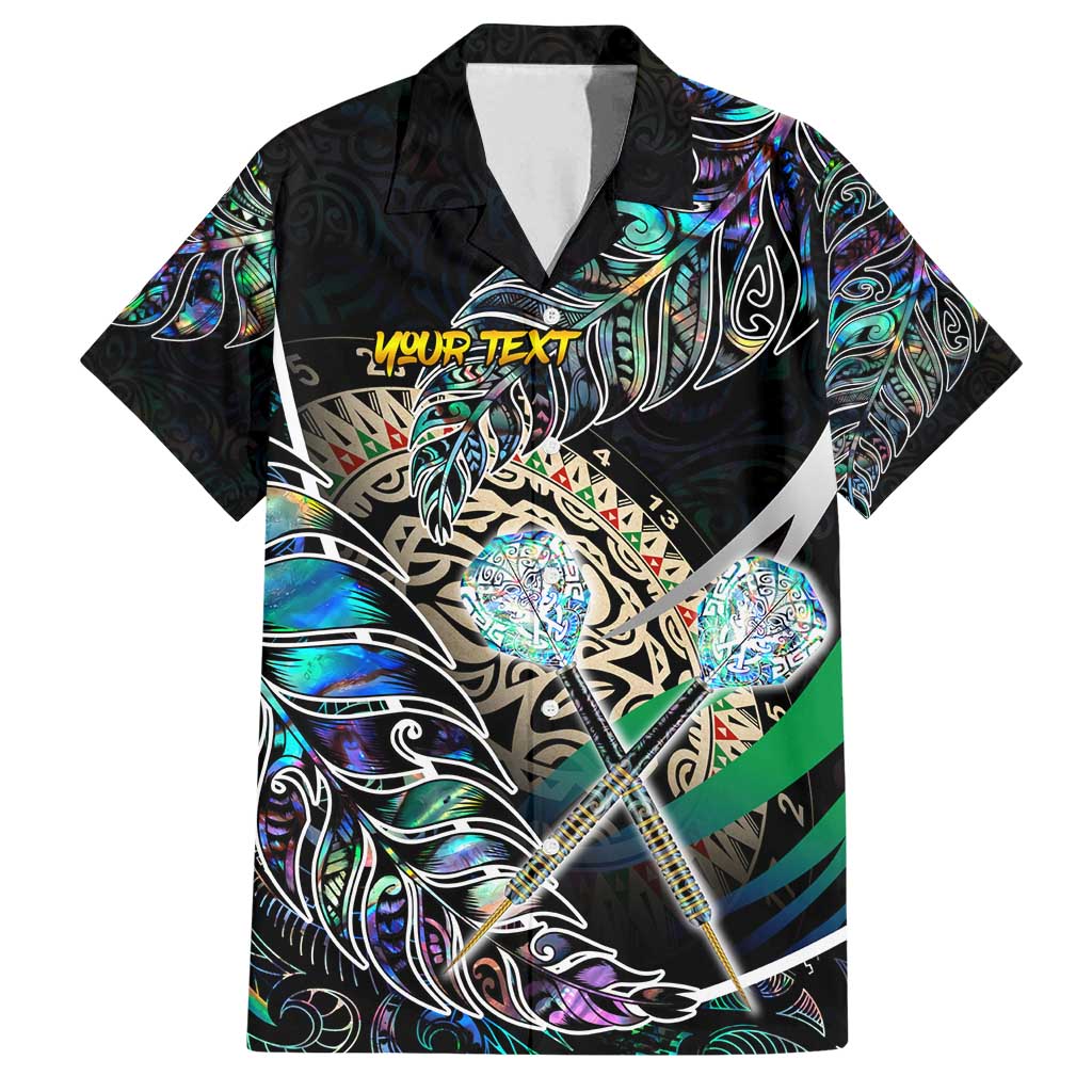 Personalised New Zealand Darts Family Matching Off Shoulder Maxi Dress and Hawaiian Shirt NZ Paua Shell Maori Fern DT02 Dad's Shirt - Short Sleeve Black - Polynesian Pride