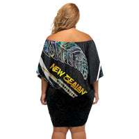 Personalised New Zealand Darts Family Matching Off Shoulder Short Dress and Hawaiian Shirt NZ Paua Shell Maori Fern DT02 - Polynesian Pride