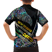 Personalised New Zealand Darts Family Matching Short Sleeve Bodycon Dress and Hawaiian Shirt NZ Paua Shell Maori Fern DT02 - Polynesian Pride