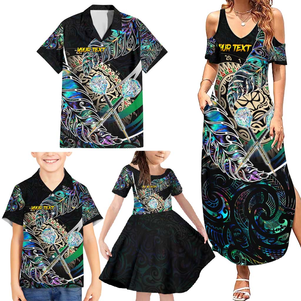 Personalised New Zealand Darts Family Matching Summer Maxi Dress and Hawaiian Shirt NZ Paua Shell Maori Fern DT02 - Polynesian Pride