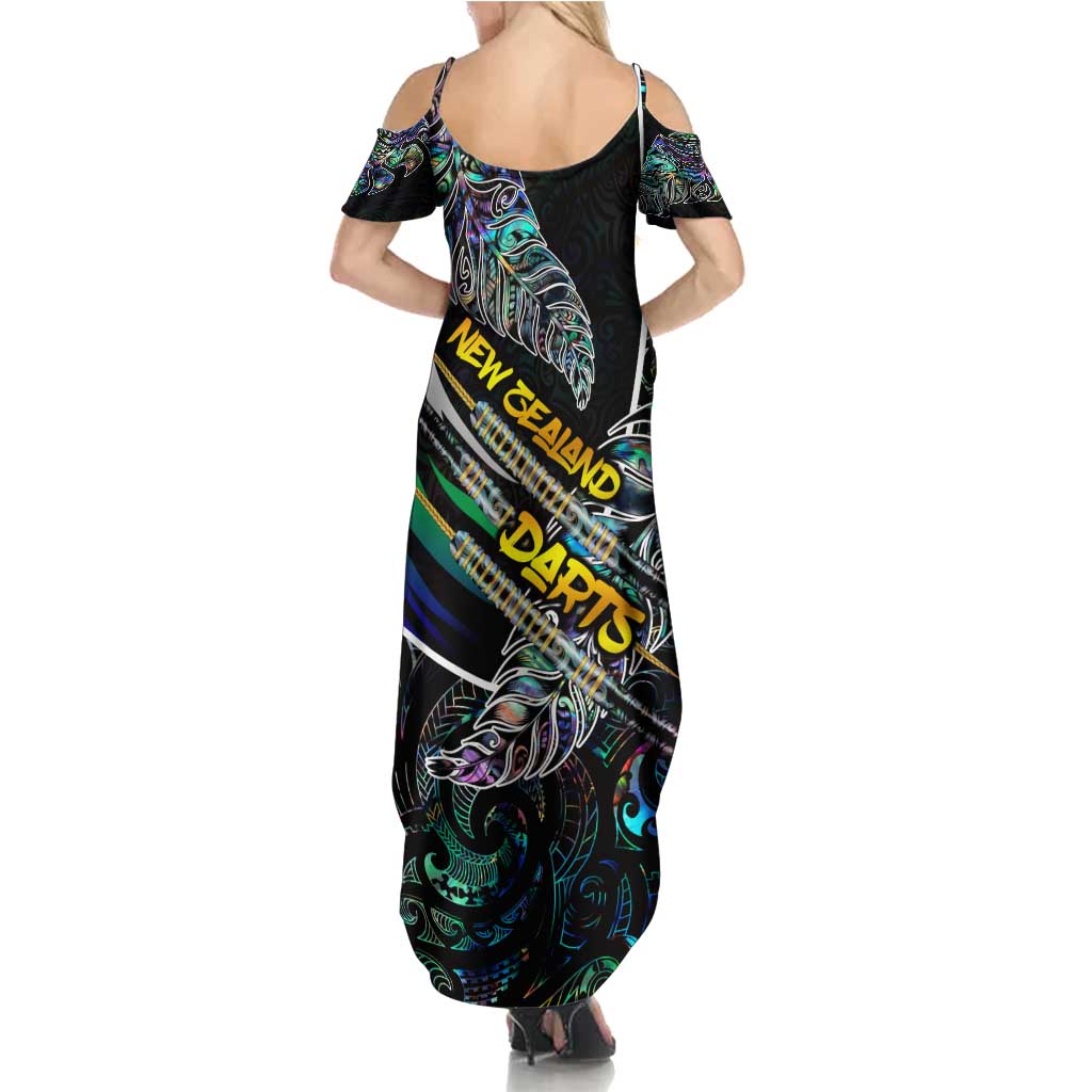 Personalised New Zealand Darts Family Matching Summer Maxi Dress and Hawaiian Shirt NZ Paua Shell Maori Fern DT02 - Polynesian Pride