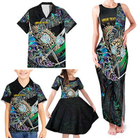 Personalised New Zealand Darts Family Matching Tank Maxi Dress and Hawaiian Shirt NZ Paua Shell Maori Fern DT02 - Polynesian Pride