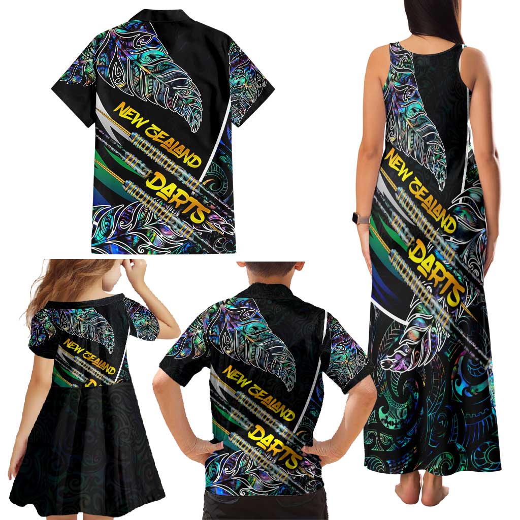 Personalised New Zealand Darts Family Matching Tank Maxi Dress and Hawaiian Shirt NZ Paua Shell Maori Fern DT02 - Polynesian Pride