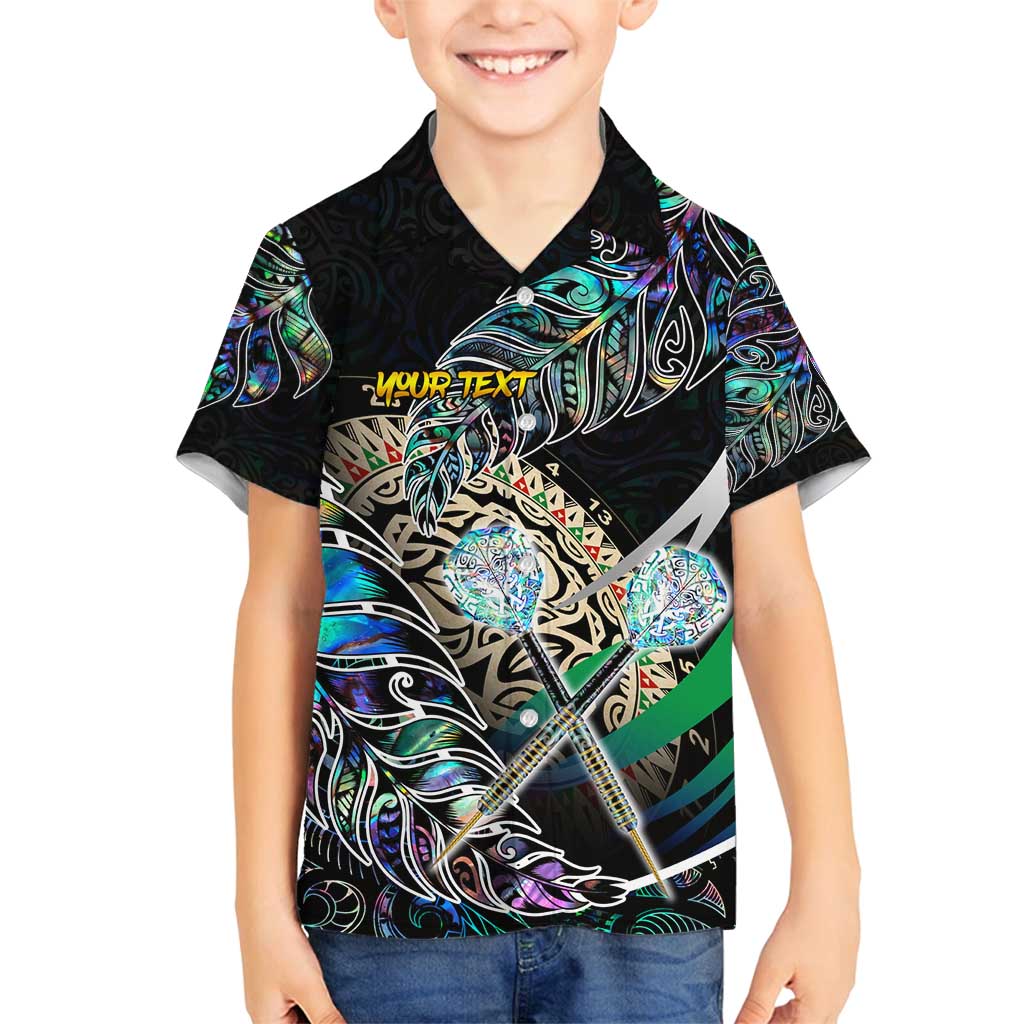Personalised New Zealand Darts Family Matching Tank Maxi Dress and Hawaiian Shirt NZ Paua Shell Maori Fern DT02 Son's Shirt Black - Polynesian Pride