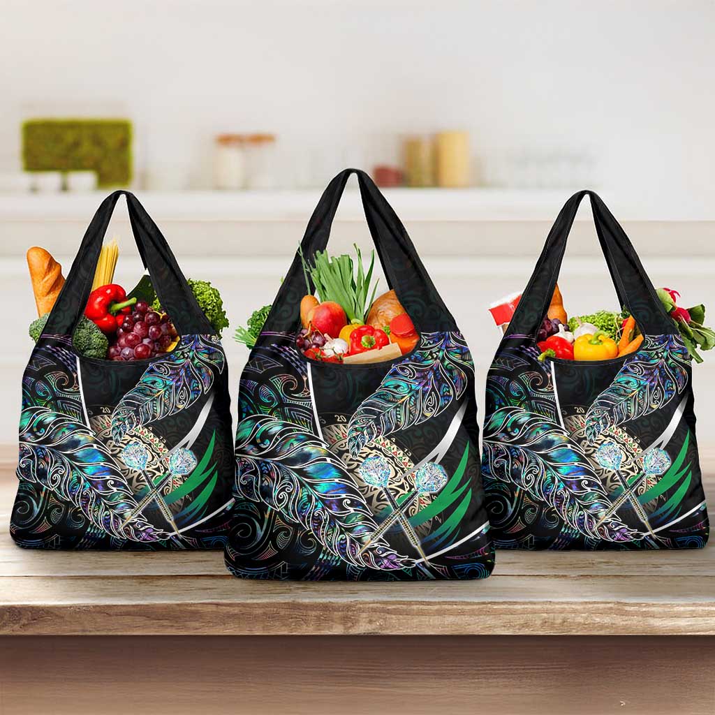 New Zealand Darts Grocery Bag NZ Paua Shell Maori Fern DT02 3-pack One Size Black - Polynesian Pride