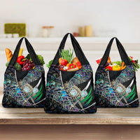 New Zealand Darts Grocery Bag NZ Paua Shell Maori Fern DT02 3-pack One Size Black - Polynesian Pride