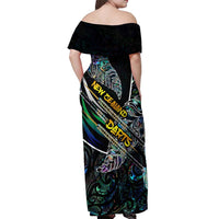 Personalised New Zealand Darts Off Shoulder Maxi Dress NZ Paua Shell Maori Fern