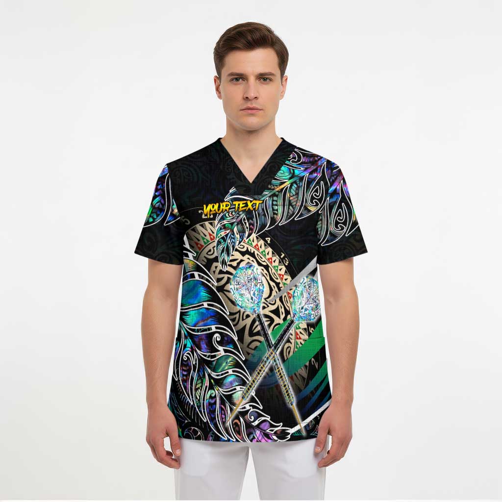 Personalised New Zealand Darts Scrub Top NZ Paua Shell Maori Fern - Polynesian Pride