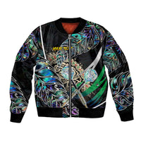 Personalised New Zealand Darts Sleeve Zip Bomber Jacket NZ Paua Shell Maori Fern DT02 Unisex Black - Polynesian Pride