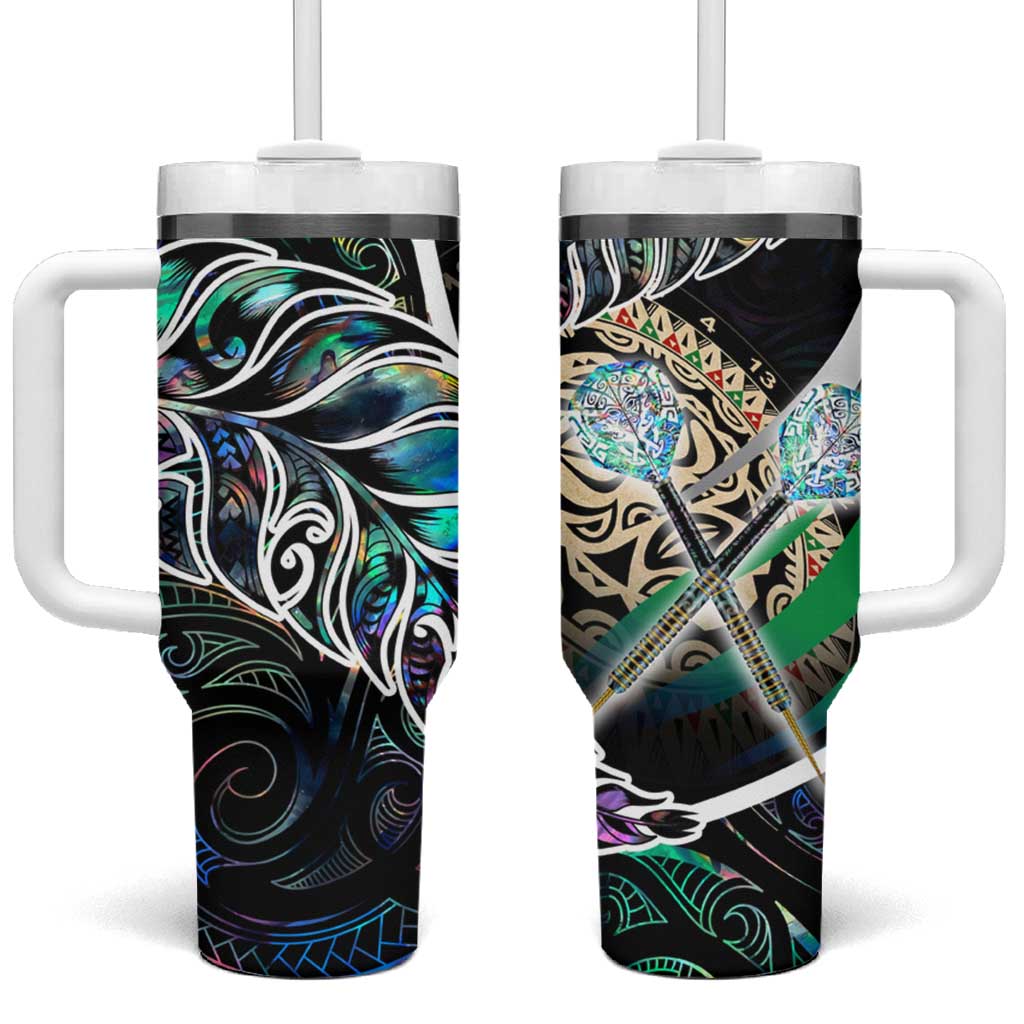 New Zealand Darts Tumbler With Handle NZ Paua Shell Maori Fern DT02 One Size: 40 oz Black - Polynesian Pride
