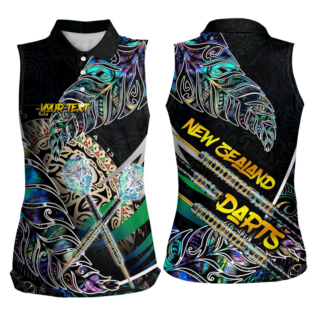 Personalised New Zealand Darts Women Sleeveless Polo Shirt NZ Paua Shell Maori Fern