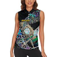Personalised New Zealand Darts Women Sleeveless Polo Shirt NZ Paua Shell Maori Fern